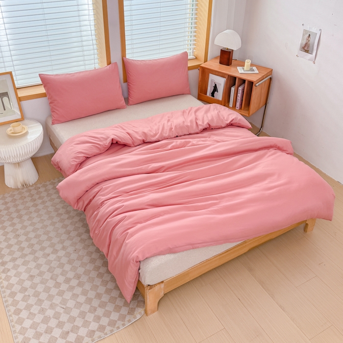 91家纺网 家纺一手货源 找家纺 莎臣豹 2026新款水洗棉磨毛原棉纯色印花简约风四件套风格二 甜豆沙