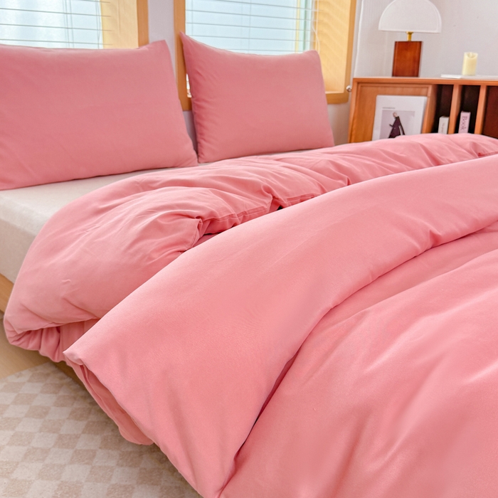 91家纺网 家纺一手货源 找家纺 莎臣豹 2026新款水洗棉磨毛原棉纯色印花简约风四件套风格二 甜豆沙