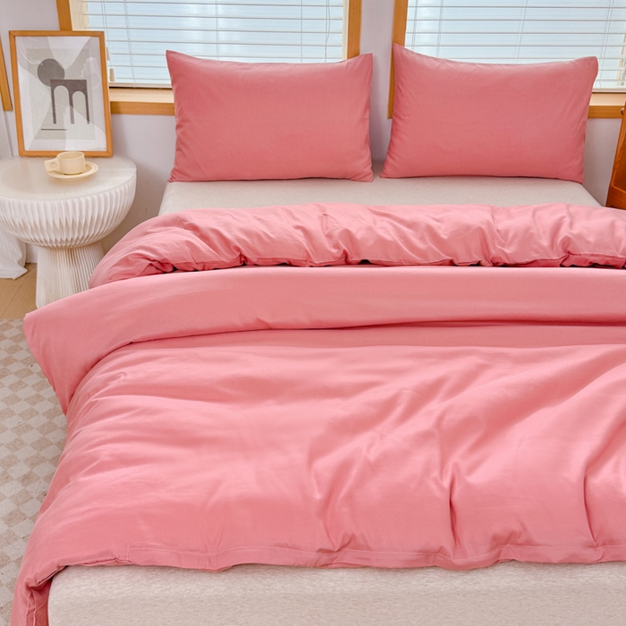 91家纺网 家纺一手货源 找家纺 莎臣豹 2026新款水洗棉磨毛原棉纯色印花简约风四件套风格二 甜豆沙