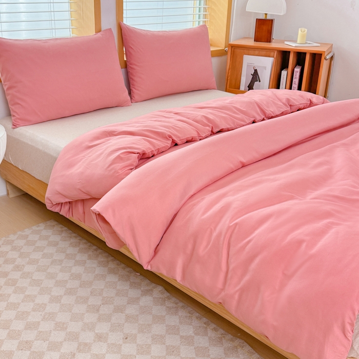 91家纺网 家纺一手货源 找家纺 莎臣豹 2026新款水洗棉磨毛原棉纯色印花简约风四件套风格二 甜豆沙