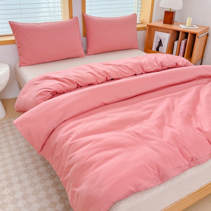 91家纺网 家纺一手货源 找家纺 莎臣豹 2026新款水洗棉磨毛原棉纯色印花简约风四件套风格二 甜豆沙