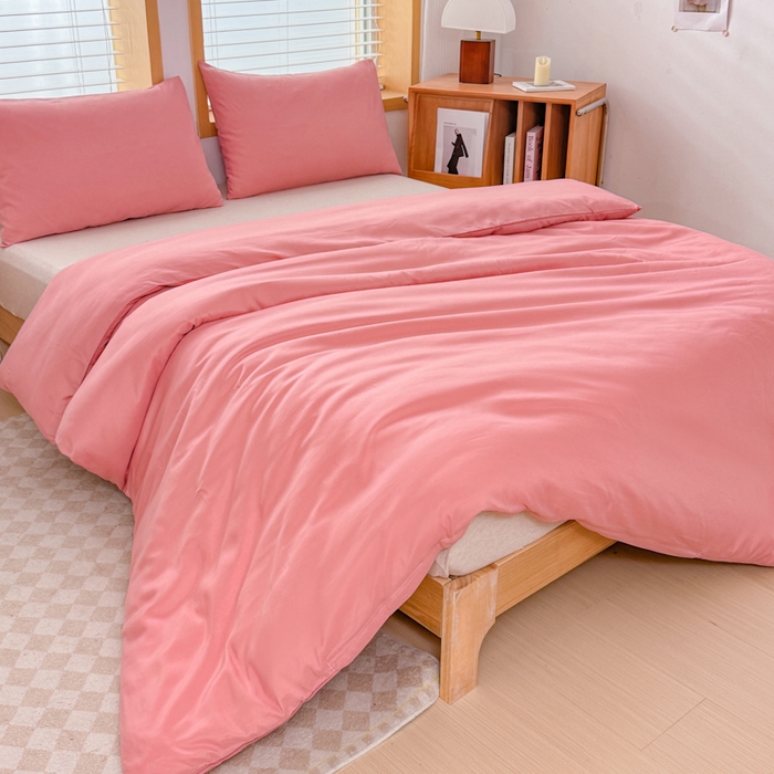 91家纺网 家纺一手货源 找家纺 莎臣豹 2026新款水洗棉磨毛原棉纯色印花简约风四件套风格二 甜豆沙