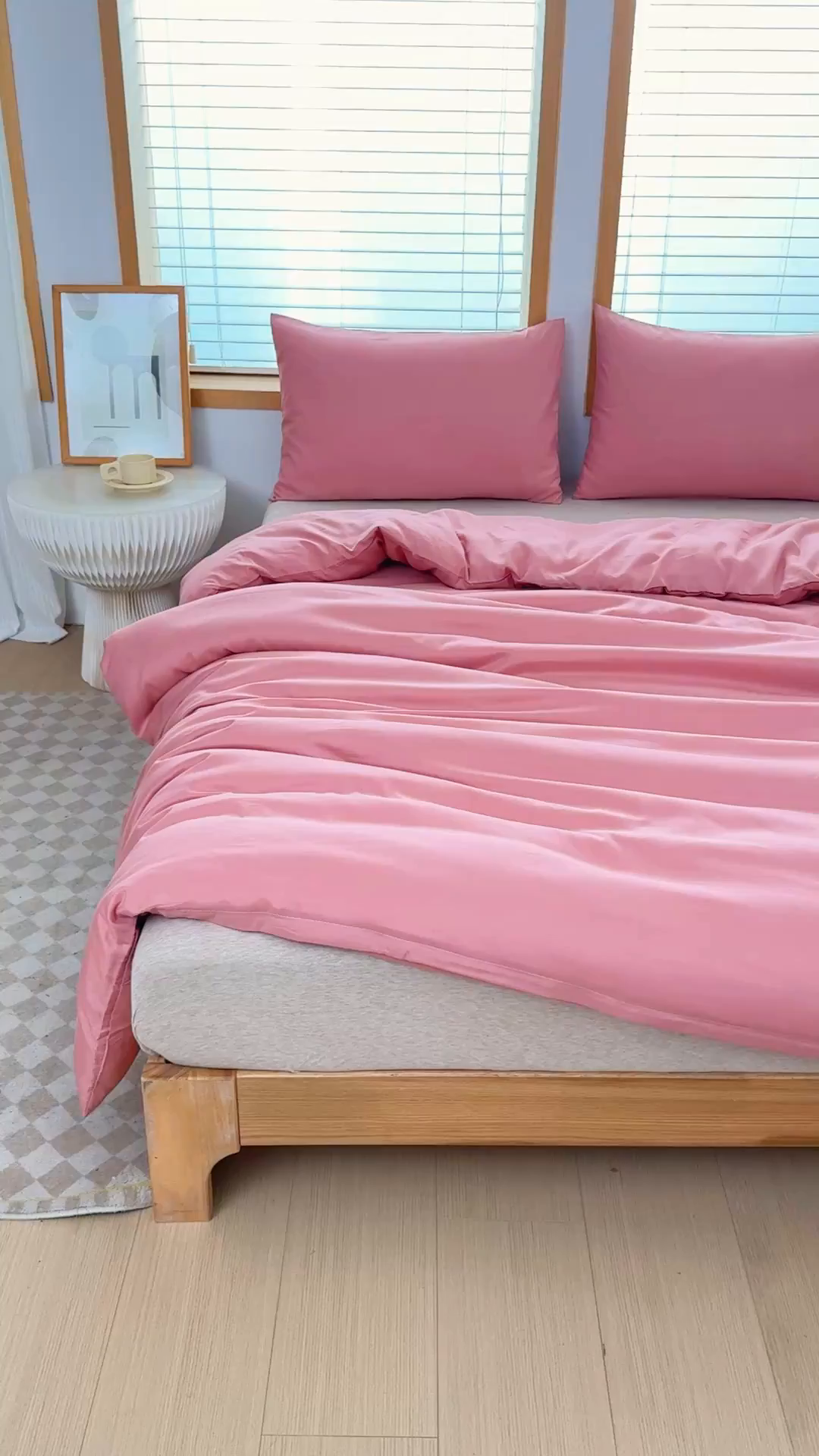 91家纺网 家纺一手货源 找家纺 莎臣豹 2026新款水洗棉磨毛原棉纯色印花简约风四件套风格二 甜豆沙