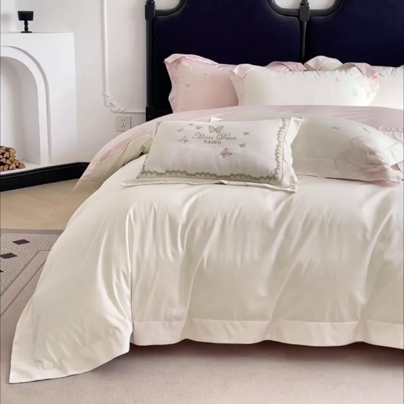 91家纺网 家纺一手货源 找家纺 （总）2026新品A类100支贡缎长绒棉纯棉四件套全棉重工刺绣全工艺被套床单床笠高端轻奢风床上用品-朵卿