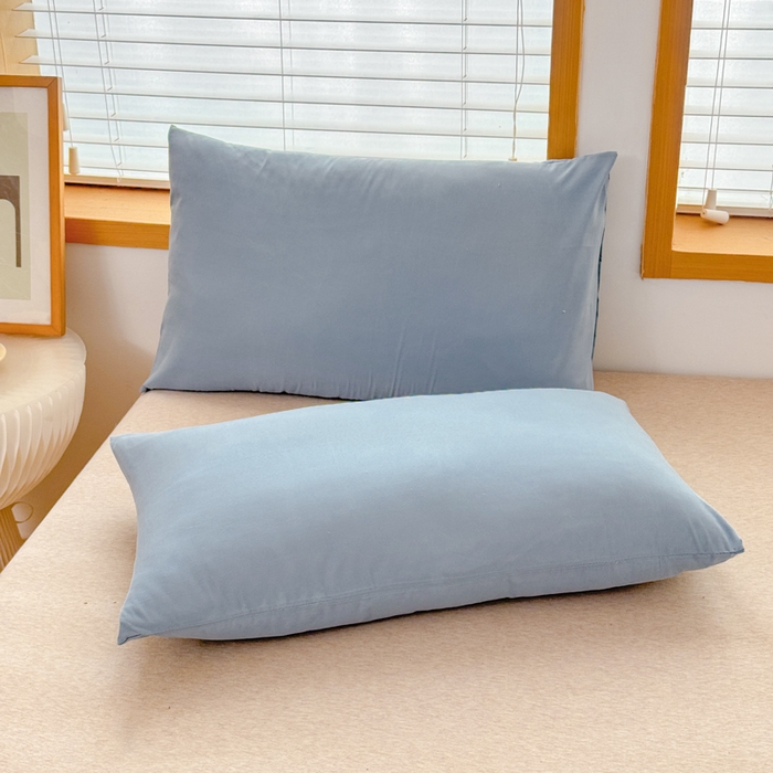 91家纺网 家纺一手货源 找家纺 莎臣豹 2026新款水洗棉磨毛原棉纯色印花简约风四件套风格二 雾霾蓝