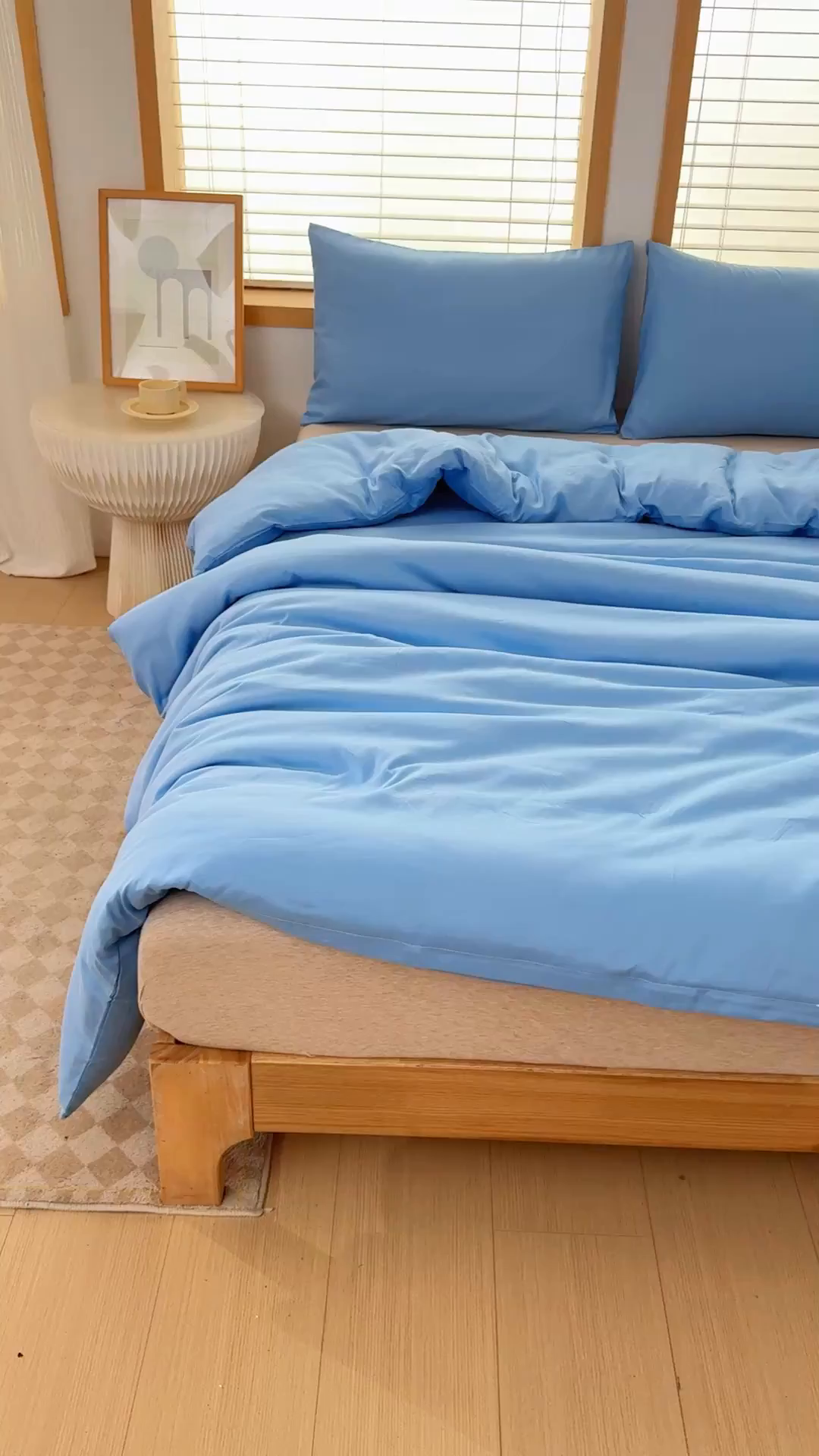 91家纺网 家纺一手货源 找家纺 莎臣豹 2026新款水洗棉磨毛原棉纯色印花简约风四件套风格二 雾霾蓝