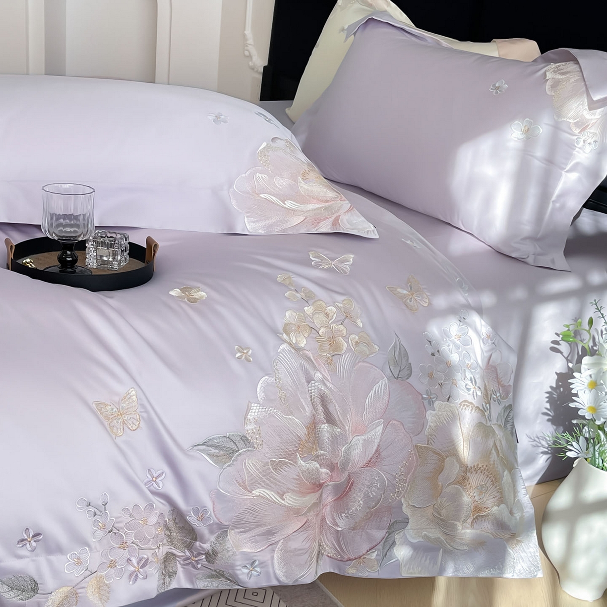 91家纺网 家纺一手货源 找家纺 （总） 2026新品A类100支贡缎长绒棉纯棉四件套全棉重工刺绣全工艺被套床单床笠高端轻奢风床上用品-朵卿