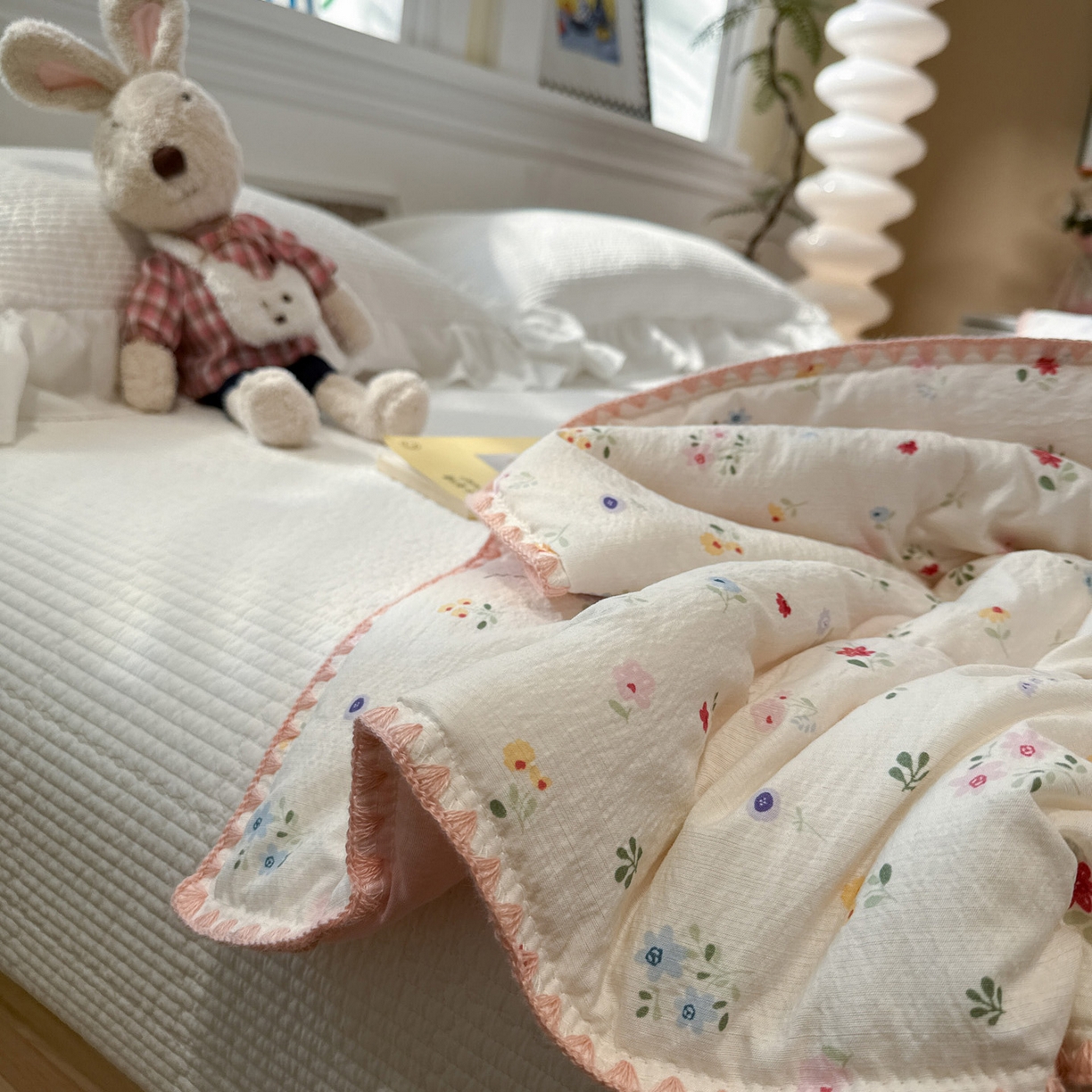 91家纺网 家纺一手货源 找家纺 赛琳 2026新款云感双层纱贝壳绣夏被夏凉被空调被（有买家秀） 软花漫游