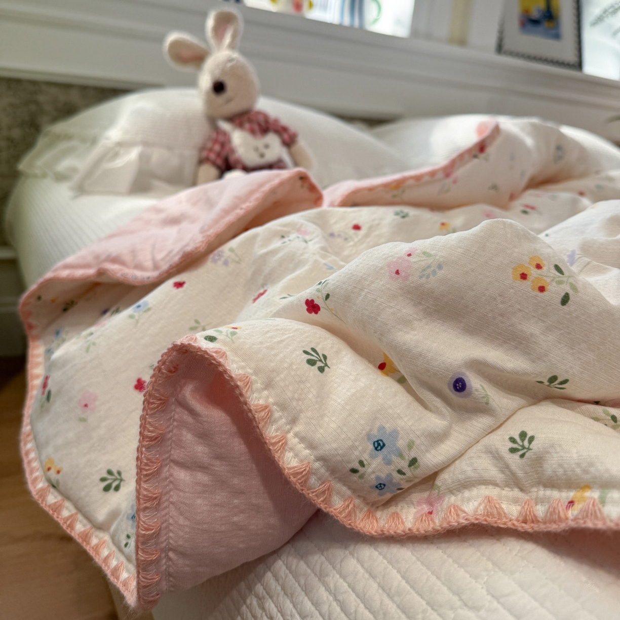 91家纺网 家纺一手货源 找家纺 赛琳 2026新款云感双层纱贝壳绣夏被夏凉被空调被（有买家秀） 软花漫游