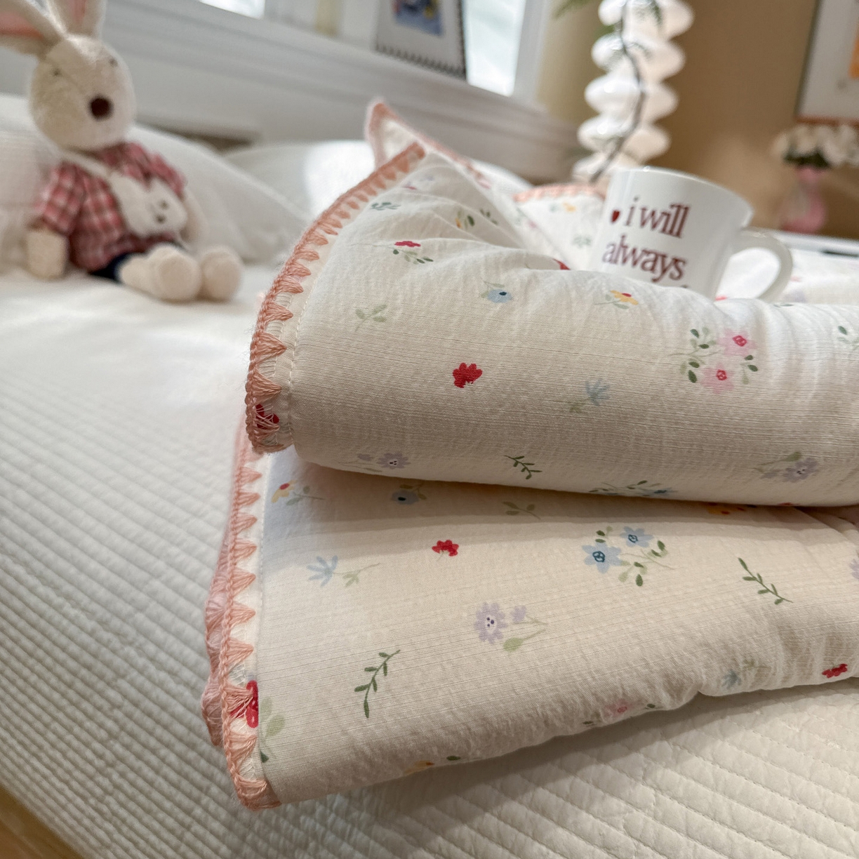 91家纺网 家纺一手货源 找家纺 赛琳 2026新款云感双层纱贝壳绣夏被夏凉被空调被（有买家秀） 软花漫游