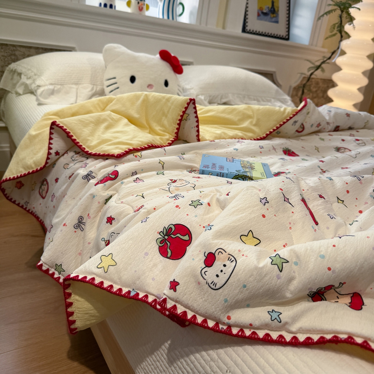 91家纺网 家纺一手货源 找家纺 赛琳 2026新款云感双层纱贝壳绣夏被夏凉被空调被（有买家秀） 苹果小怪