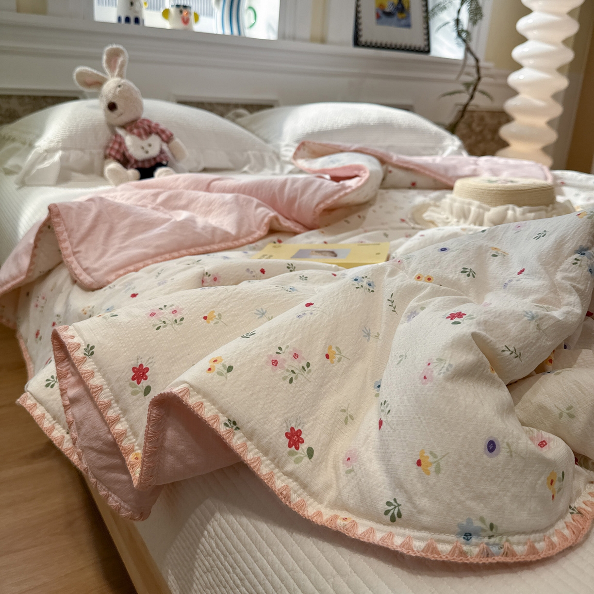 91家纺网 家纺一手货源 找家纺 赛琳 2026新款云感双层纱贝壳绣夏被夏凉被空调被（有买家秀） 软花漫游