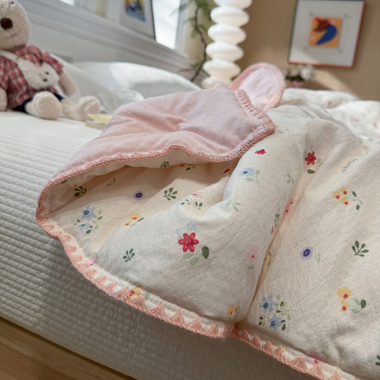 91家纺网 家纺一手货源 找家纺 赛琳 2026新款云感双层纱贝壳绣夏被夏凉被空调被（有买家秀） 软花漫游