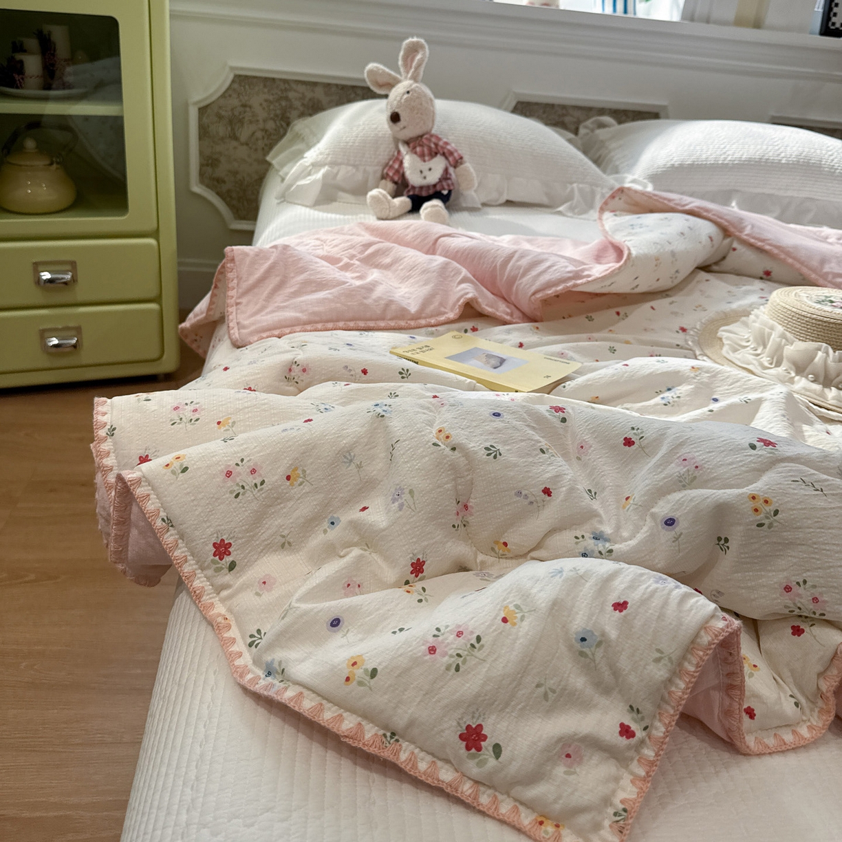 91家纺网 家纺一手货源 找家纺 赛琳 2026新款云感双层纱贝壳绣夏被夏凉被空调被（有买家秀） 软花漫游