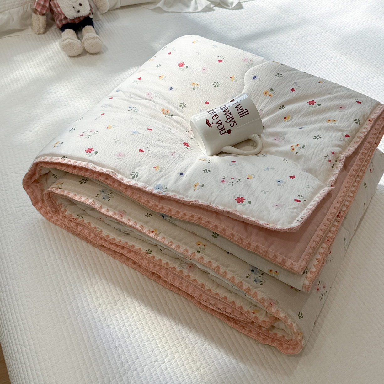 91家纺网 家纺一手货源 找家纺 赛琳 2026新款云感双层纱贝壳绣夏被夏凉被空调被（有买家秀） 软花漫游