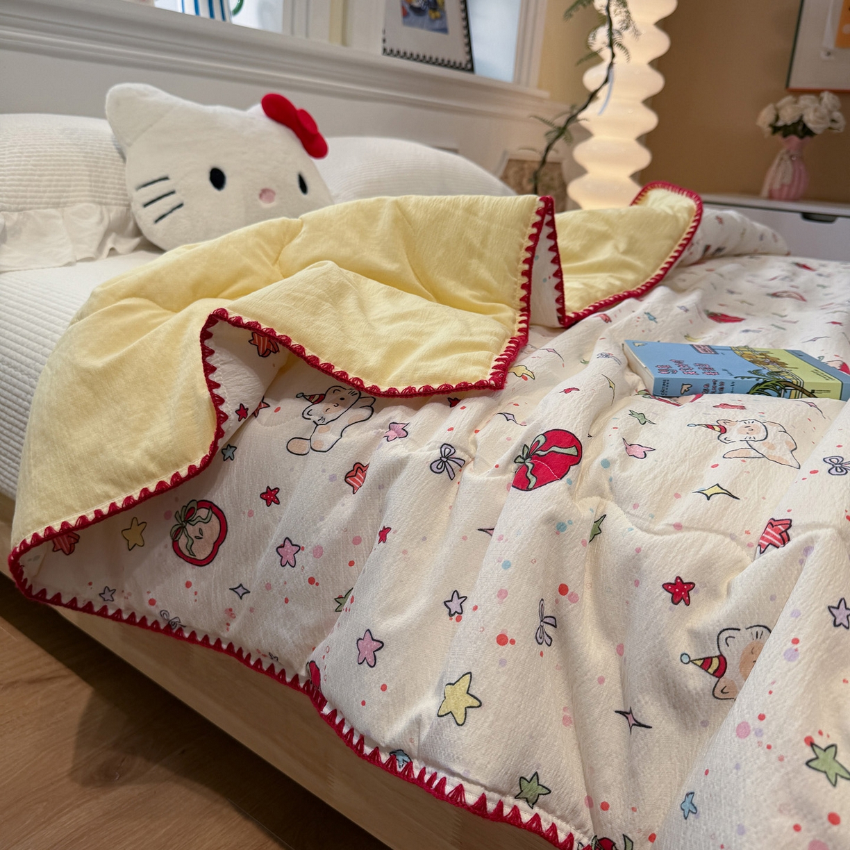 91家纺网 家纺一手货源 找家纺 赛琳 2026新款云感双层纱贝壳绣夏被夏凉被空调被（有买家秀） 苹果小怪