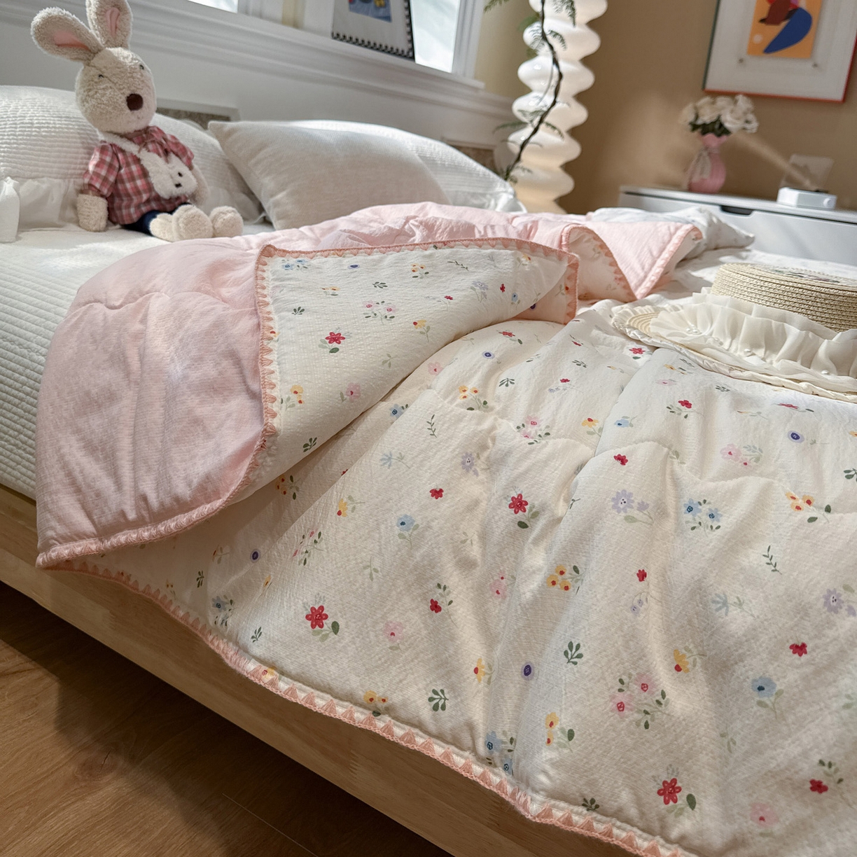 91家纺网 家纺一手货源 找家纺 赛琳 2026新款云感双层纱贝壳绣夏被夏凉被空调被（有买家秀） 软花漫游