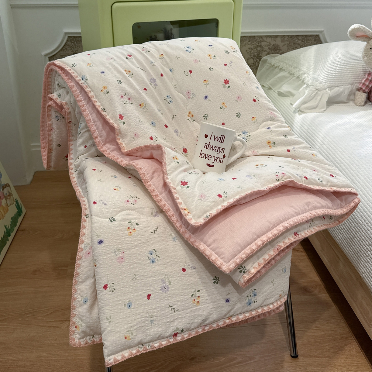 91家纺网 家纺一手货源 找家纺 赛琳 2026新款云感双层纱贝壳绣夏被夏凉被空调被（有买家秀） 软花漫游