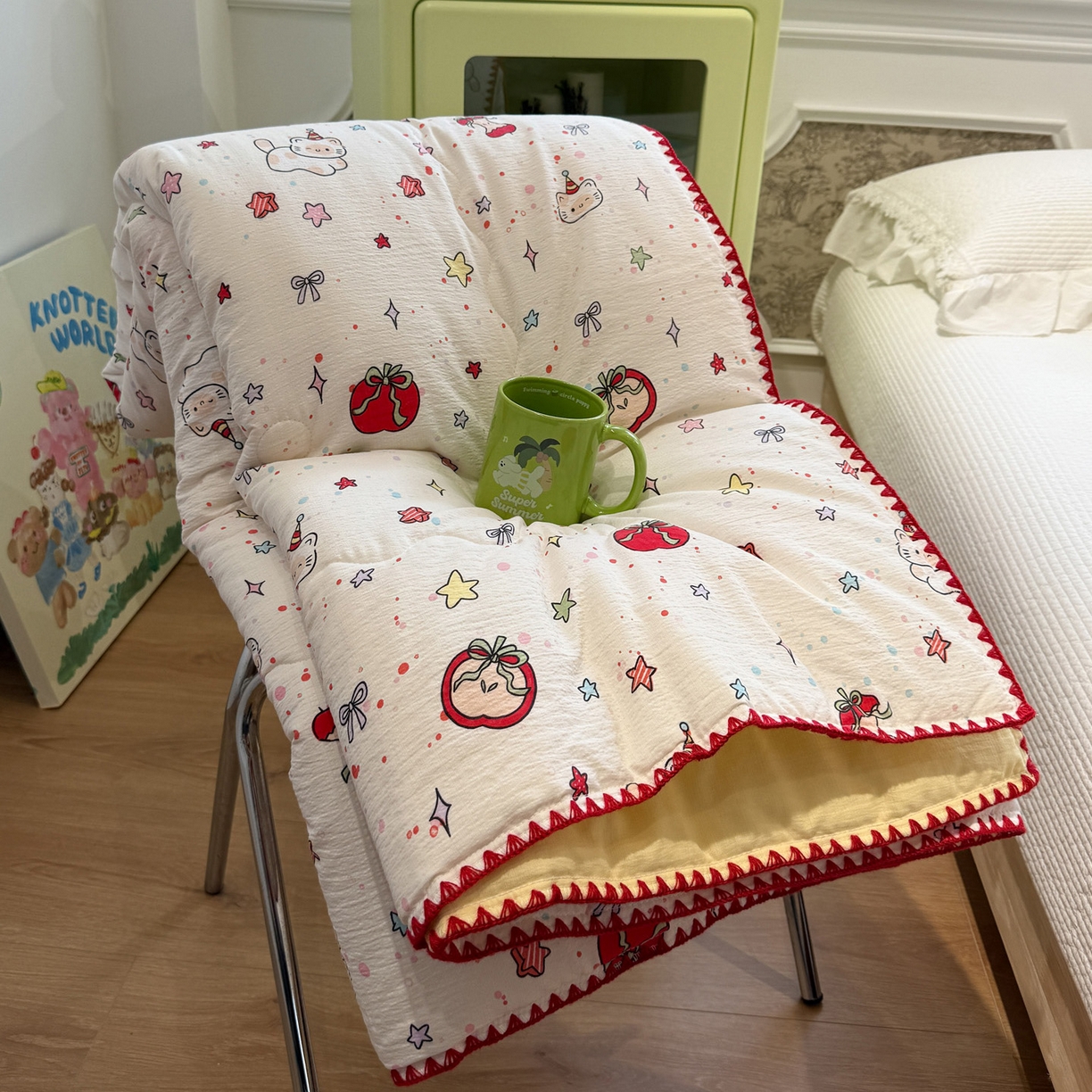 91家纺网 家纺一手货源 找家纺 赛琳 2026新款云感双层纱贝壳绣夏被夏凉被空调被（有买家秀） 苹果小怪