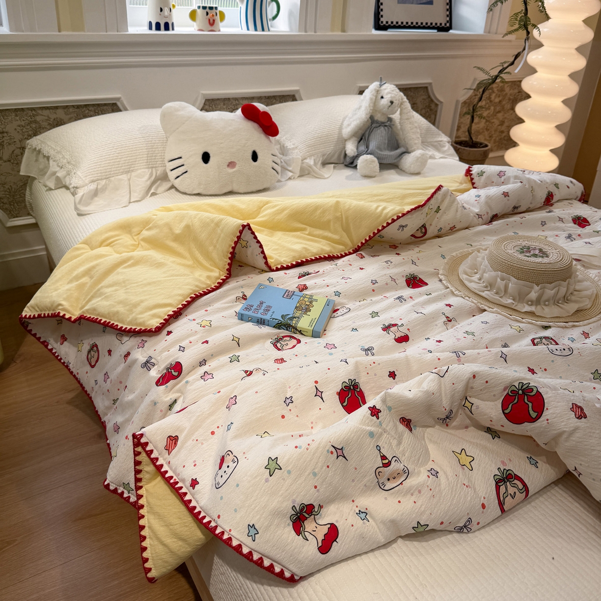 91家纺网 家纺一手货源 找家纺 赛琳 2026新款云感双层纱贝壳绣夏被夏凉被空调被（有买家秀） 苹果小怪