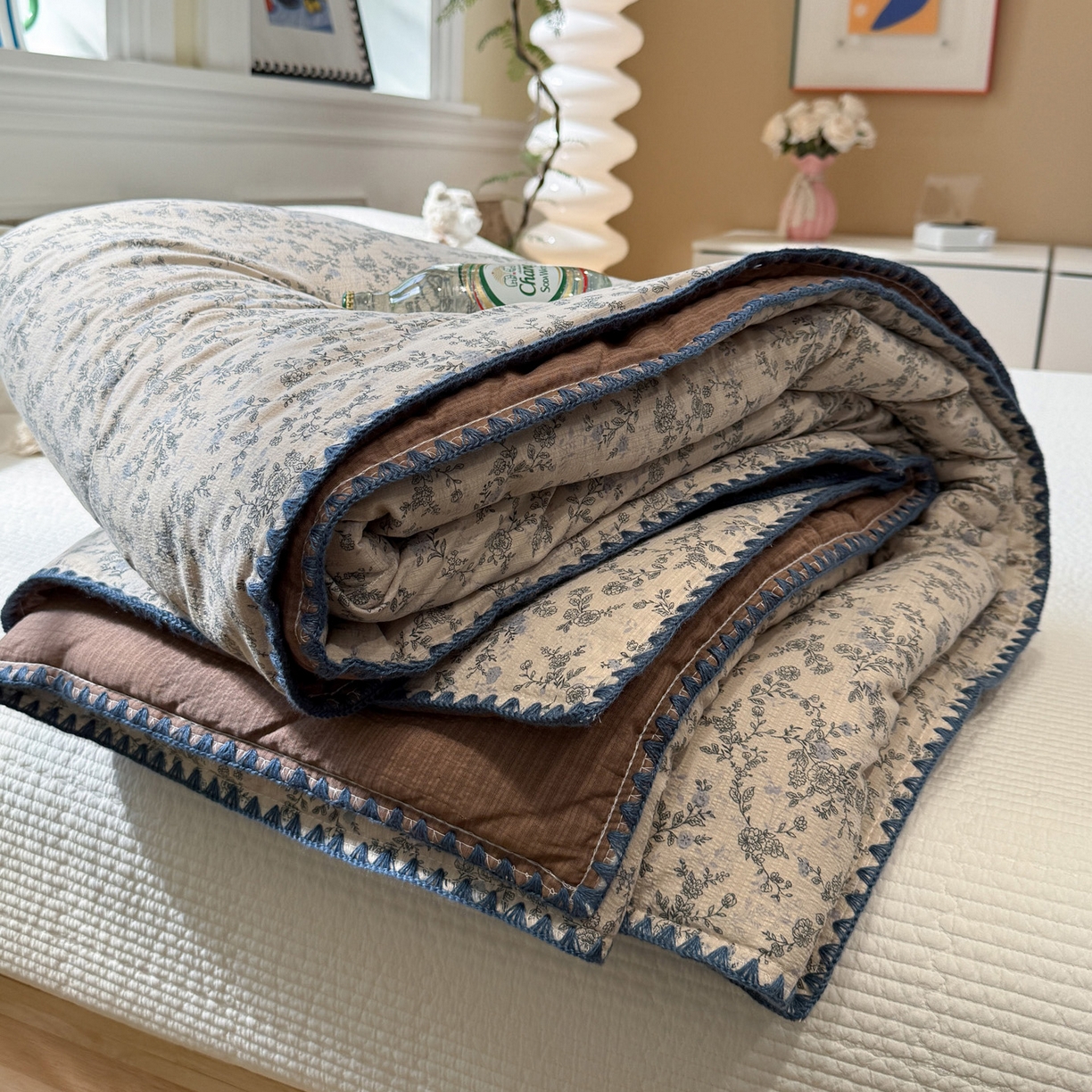 91家纺网 家纺一手货源 找家纺 赛琳 2026新款云感双层纱贝壳绣夏被夏凉被空调被（有买家秀） 竹韵花语