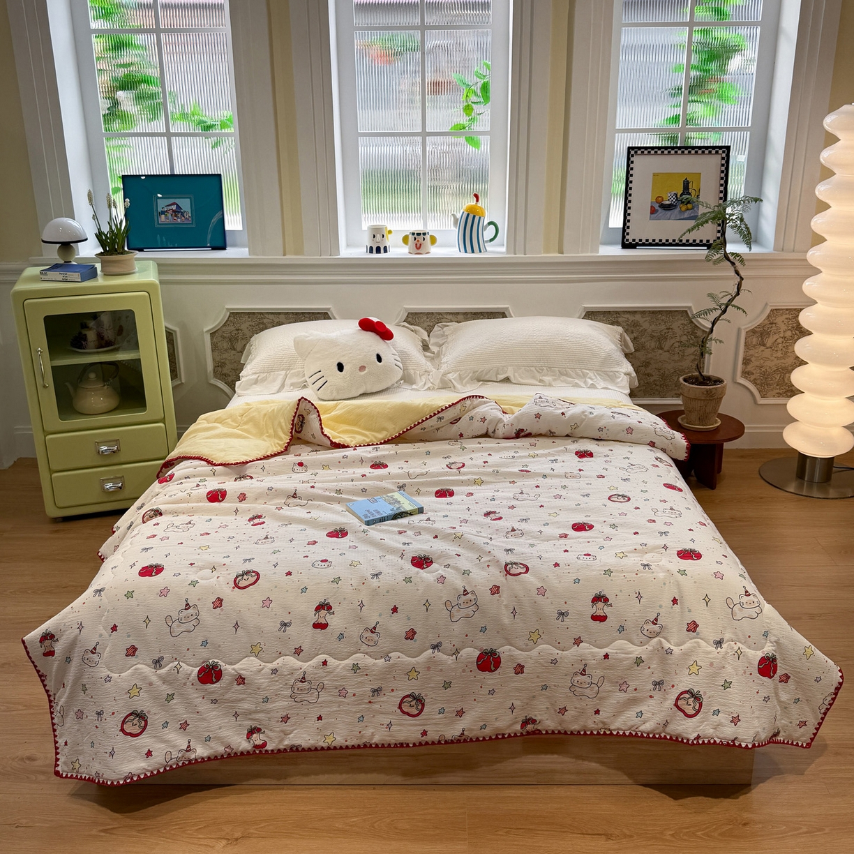 91家纺网 家纺一手货源 找家纺 赛琳 2026新款云感双层纱贝壳绣夏被夏凉被空调被（有买家秀） 苹果小怪