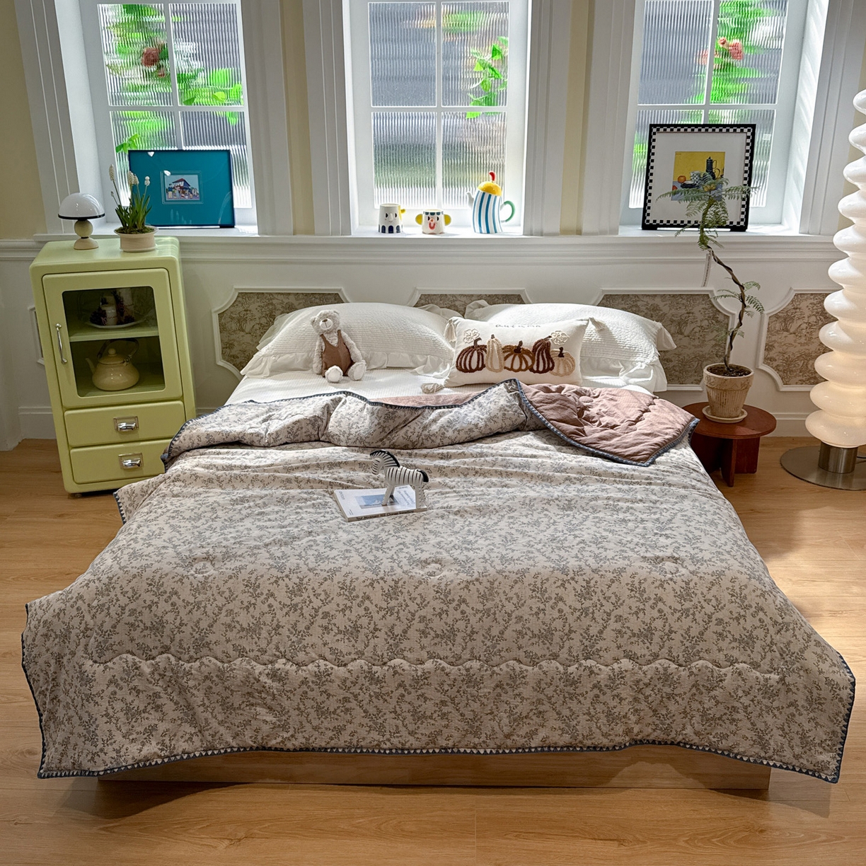 91家纺网 家纺一手货源 找家纺 赛琳 2026新款云感双层纱贝壳绣夏被夏凉被空调被（有买家秀） 竹韵花语