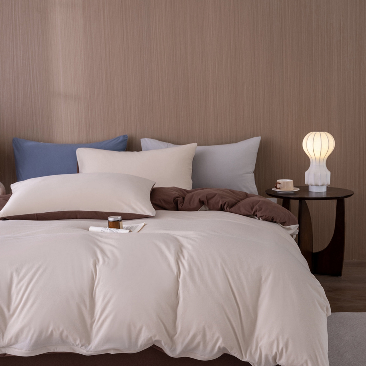 91家纺网 家纺一手货源 找家纺 （总）梦可莱家居 2026春夏新品全棉针织棉纯色双拼简约百搭时尚系列四件套