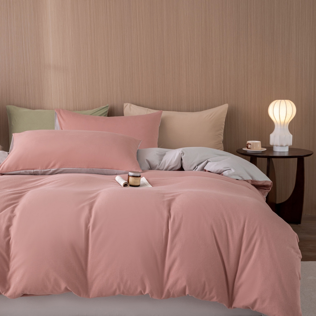 91家纺网 家纺一手货源 找家纺 （总）梦可莱家居 2026春夏新品全棉针织棉纯色双拼简约百搭时尚系列四件套