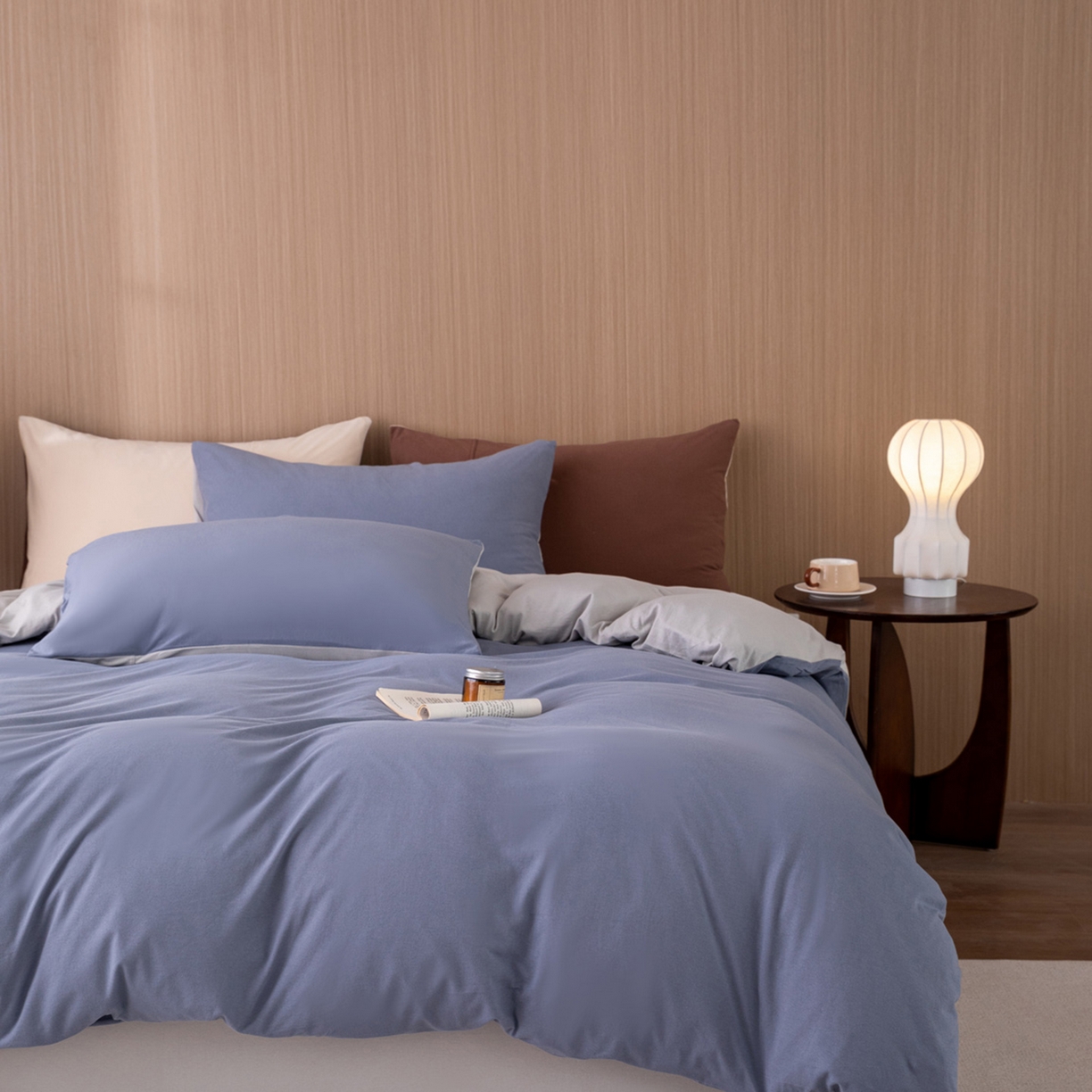 91家纺网 家纺一手货源 找家纺 （总）梦可莱家居 2026春夏新品全棉针织棉纯色双拼简约百搭时尚系列四件套