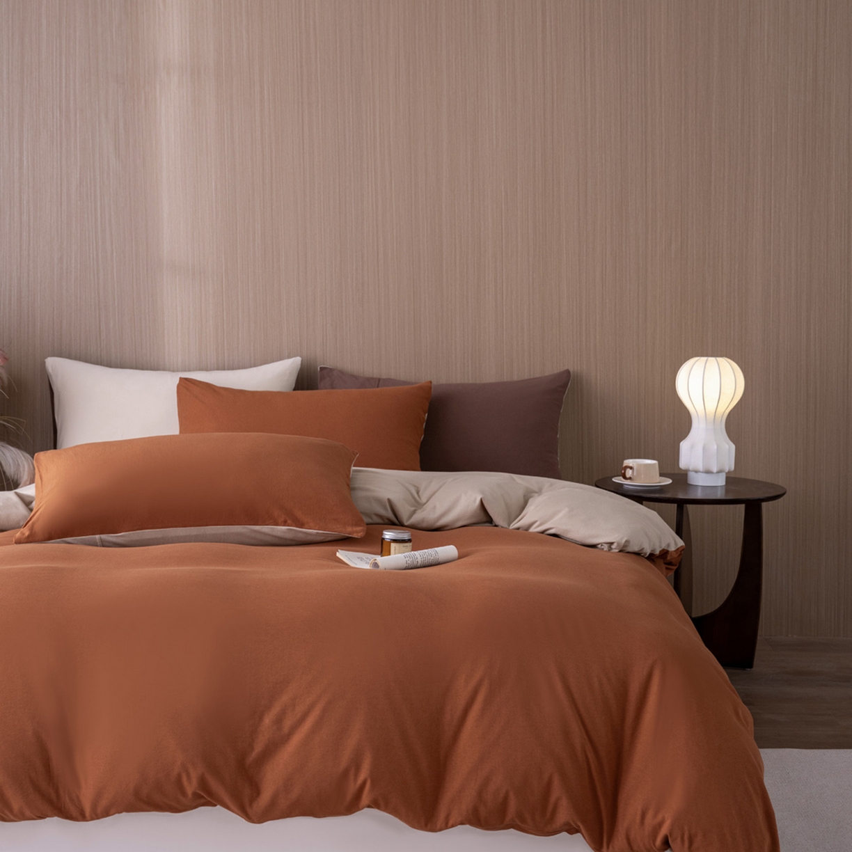 91家纺网 家纺一手货源 找家纺 （总）梦可莱家居 2026春夏新品全棉针织棉纯色双拼简约百搭时尚系列四件套