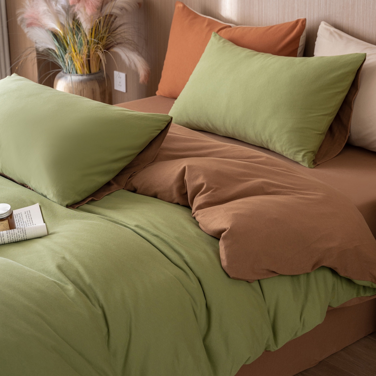 91家纺网 家纺一手货源 找家纺 （总）梦可莱家居 2026春夏新品全棉针织棉纯色双拼简约百搭时尚系列四件套