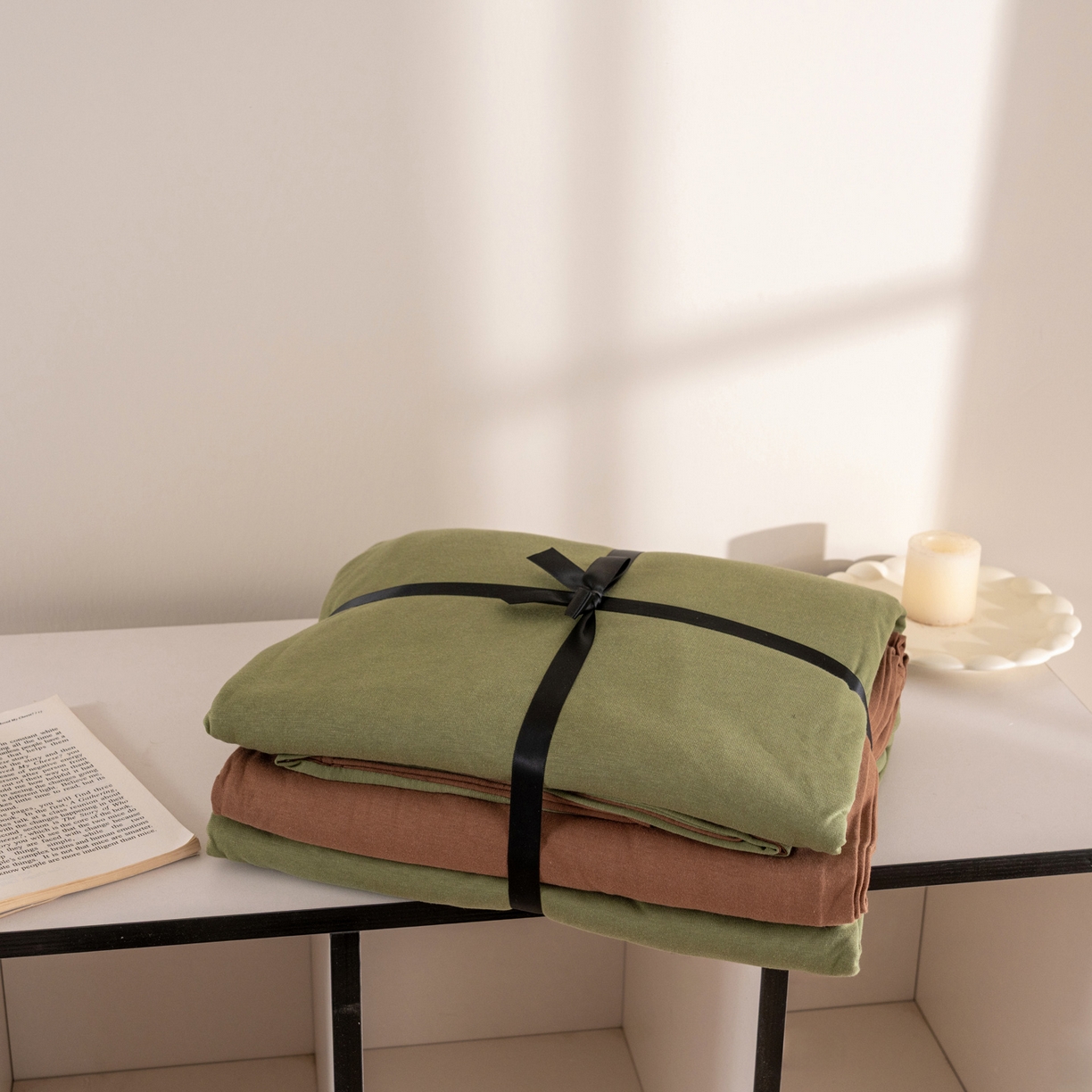 91家纺网 家纺一手货源 找家纺 （总）梦可莱家居 2026春夏新品全棉针织棉纯色双拼简约百搭时尚系列四件套