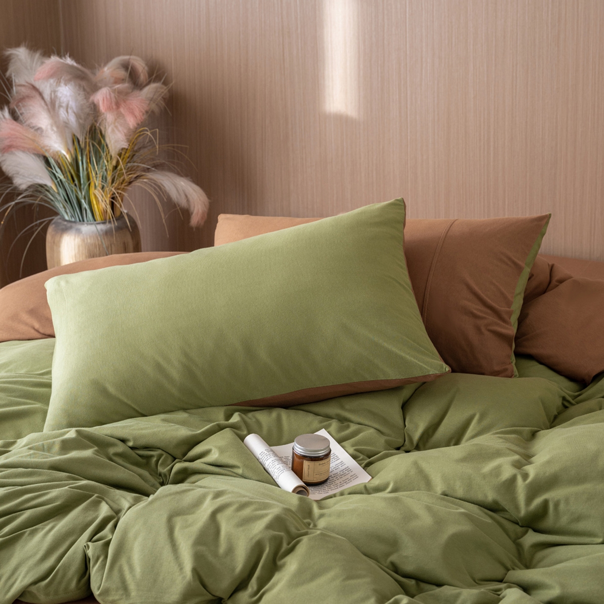 91家纺网 家纺一手货源 找家纺 （总）梦可莱家居 2026春夏新品全棉针织棉纯色双拼简约百搭时尚系列四件套