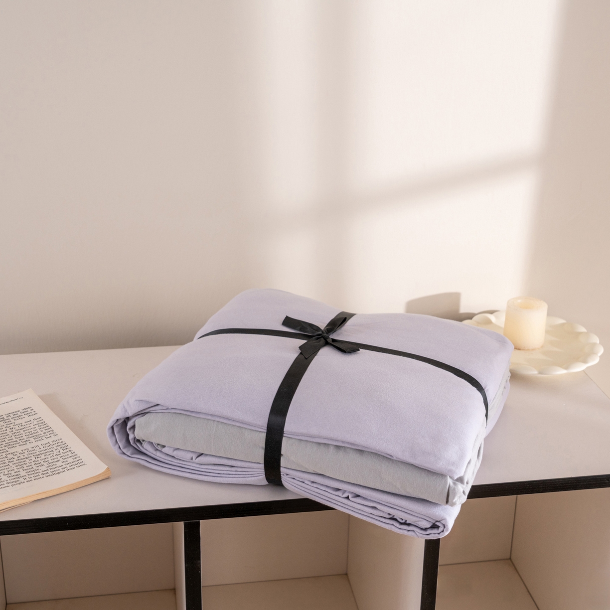 91家纺网 家纺一手货源 找家纺 梦可莱家居 2026春夏新品全棉针织棉纯色双拼简约百搭时尚系列四件套 双拼-香芋