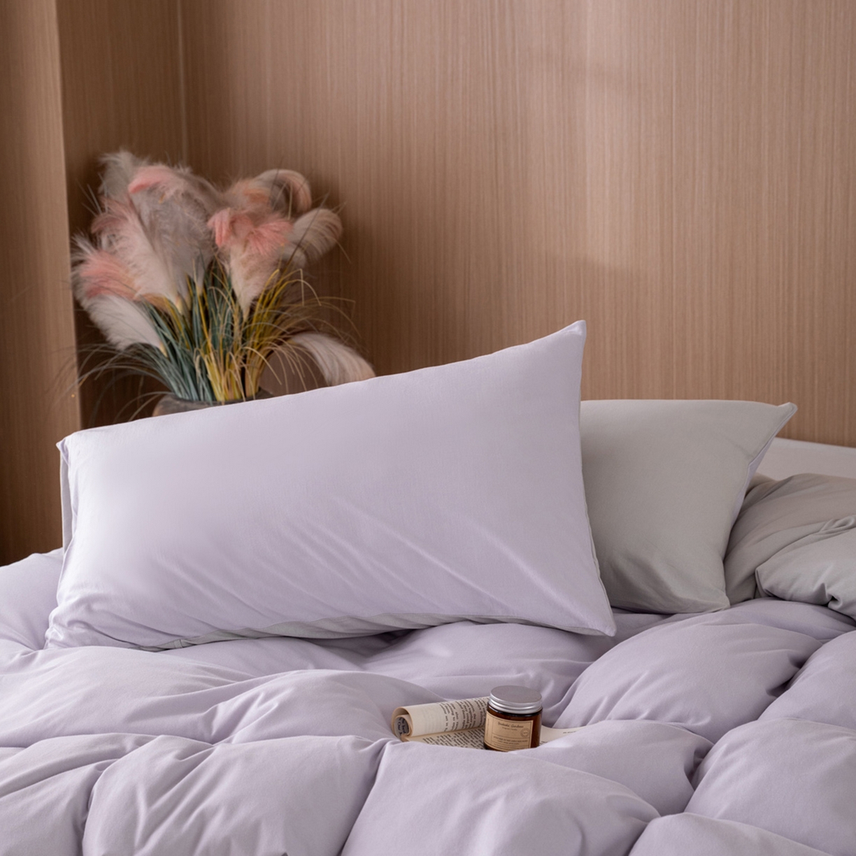 91家纺网 家纺一手货源 找家纺 梦可莱家居 2026春夏新品全棉针织棉纯色双拼简约百搭时尚系列四件套 双拼-香芋