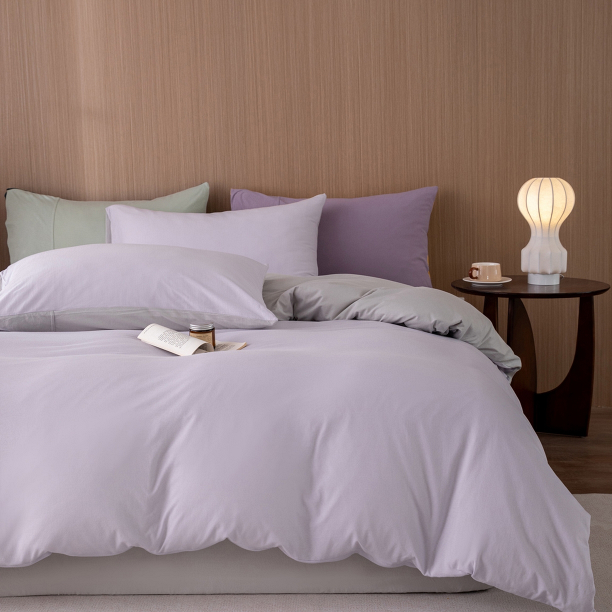 梦可莱家居 2026春夏新品全棉针织棉纯色双拼简约百搭时尚系列四件套 双拼-香芋