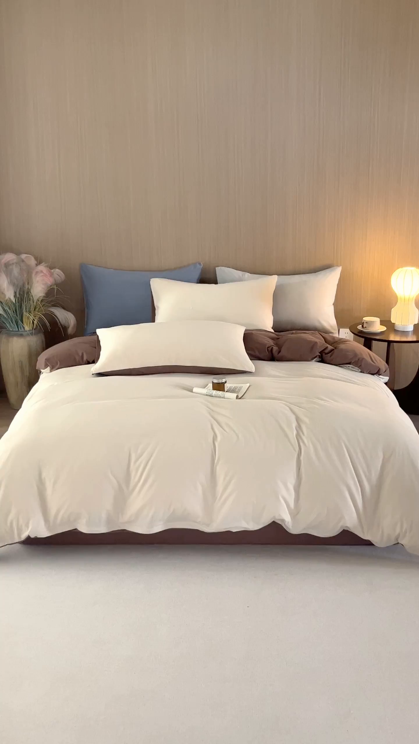 91家纺网 家纺一手货源 找家纺 梦可莱家居 2026春夏新品全棉针织棉纯色双拼简约百搭时尚系列四件套 双拼-米咖