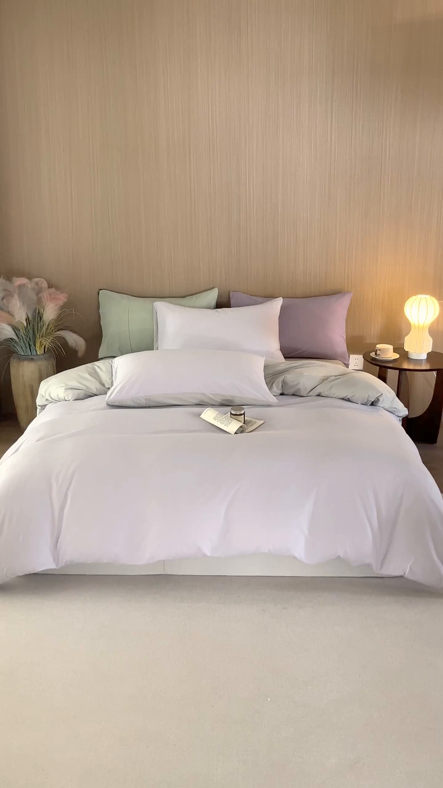 91家纺网 家纺一手货源 找家纺 梦可莱家居 2026春夏新品全棉针织棉纯色双拼简约百搭时尚系列四件套 双拼-香芋