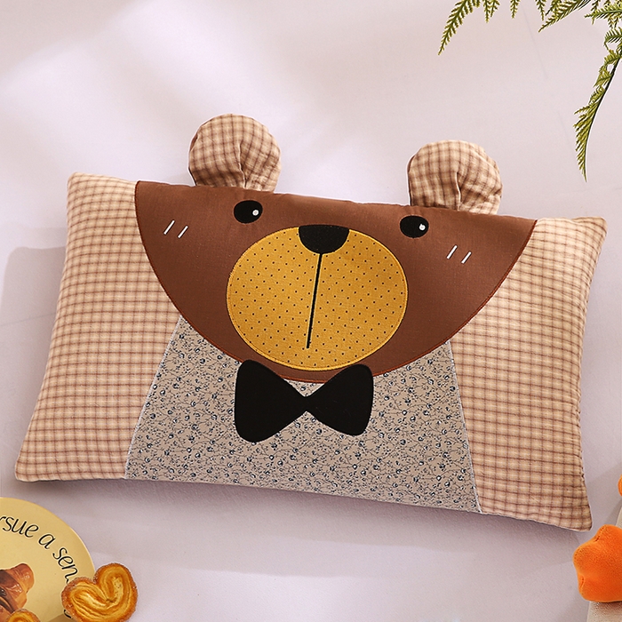 91家纺网 家纺一手货源 找家纺 蔻眠 萌熊-全棉刺绣卡通荞麦护颈枕头儿童学生荞麦枕芯 萌熊-驼格