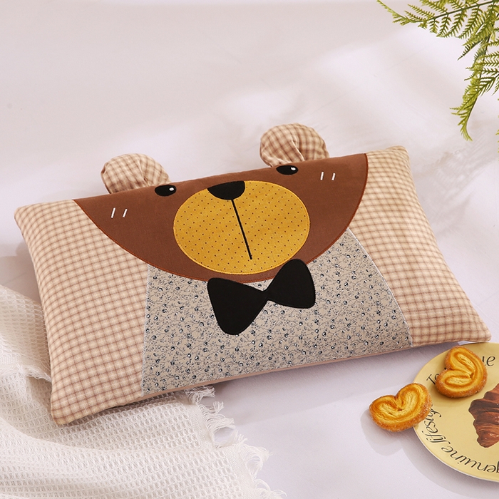 91家纺网 家纺一手货源 找家纺 蔻眠 萌熊-全棉刺绣卡通荞麦护颈枕头儿童学生荞麦枕芯 萌熊-驼格