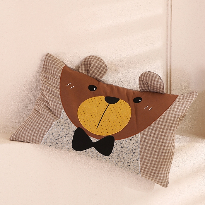 蔻眠 萌熊-全棉刺绣卡通荞麦护颈枕头儿童学生荞麦枕芯 萌熊-咖格