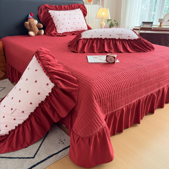 91家纺网 家纺一手货源 找家纺 （总）铠畅 2026新款法式宽边水洗棉泡芙纱床盖款夏被四件套