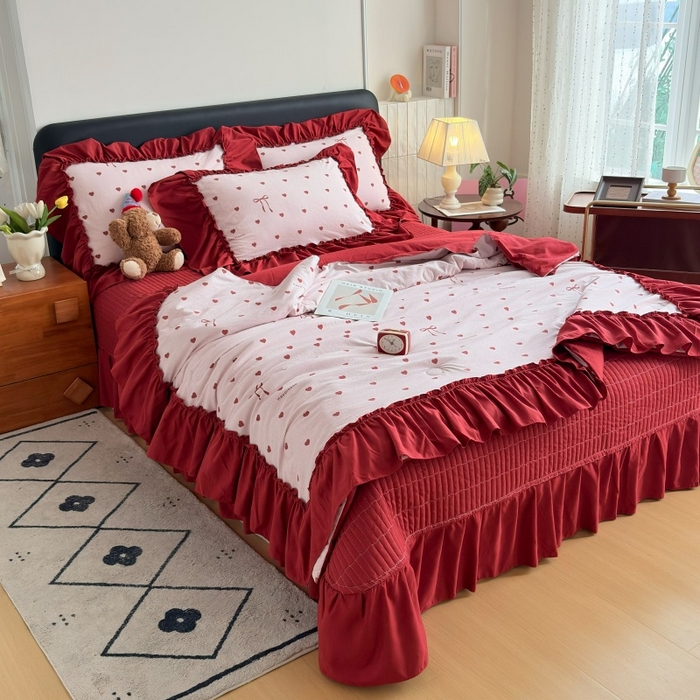 91家纺网 家纺一手货源 找家纺 （总）铠畅 2026新款法式宽边水洗棉泡芙纱床盖款夏被四件套