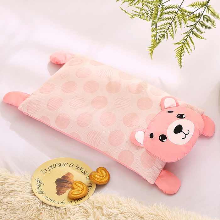 91家纺网 家纺一手货源 找家纺 蔻眠 憨憨熊-全棉双层纱卡通荞麦护颈枕头儿童学生荞麦枕芯 憨憨熊-粉色