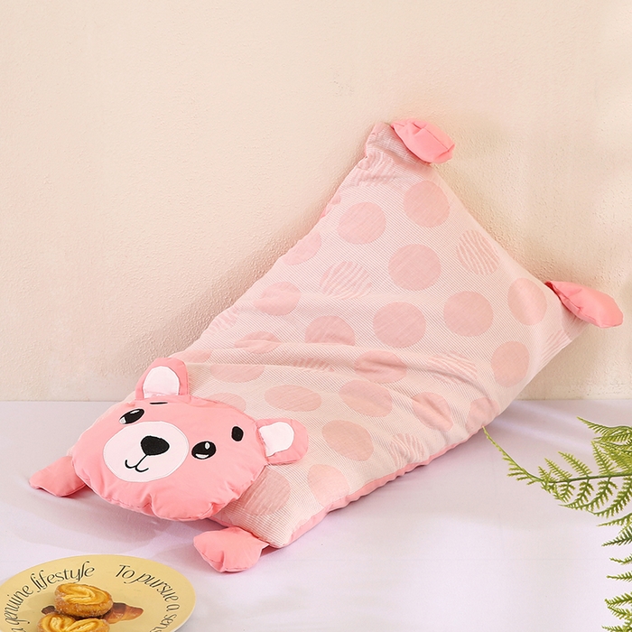 蔻眠 憨憨熊-全棉双层纱卡通荞麦护颈枕头儿童学生荞麦枕芯 憨憨熊-粉色
