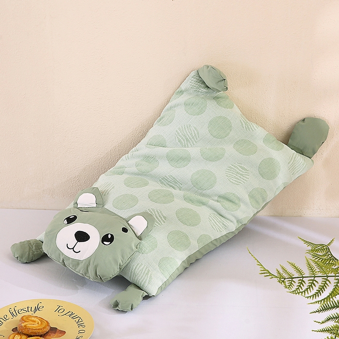 蔻眠 憨憨熊-全棉双层纱卡通荞麦护颈枕头儿童学生荞麦枕芯 憨憨熊-绿色