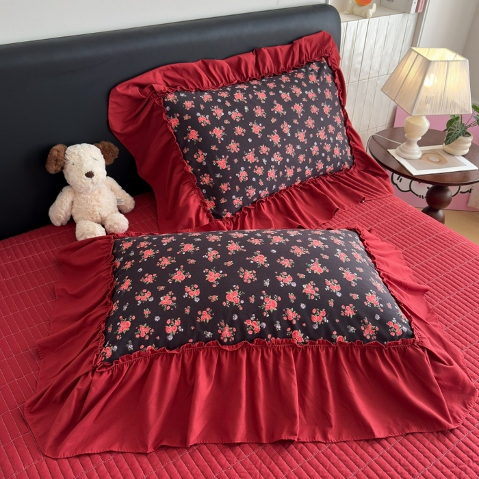 91家纺网 家纺一手货源 找家纺 铠畅 2026新款法式宽边水洗棉泡芙纱床盖款夏被四件套 玫瑰园