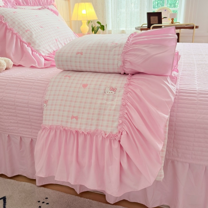 铠畅 2026新款法式宽边水洗棉泡芙纱床盖款夏被四件套 奶粉kt