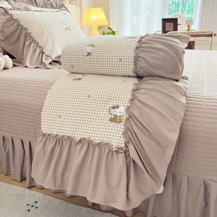 铠畅 2026新款法式宽边水洗棉泡芙纱床盖款夏被四件套 奶咖kt